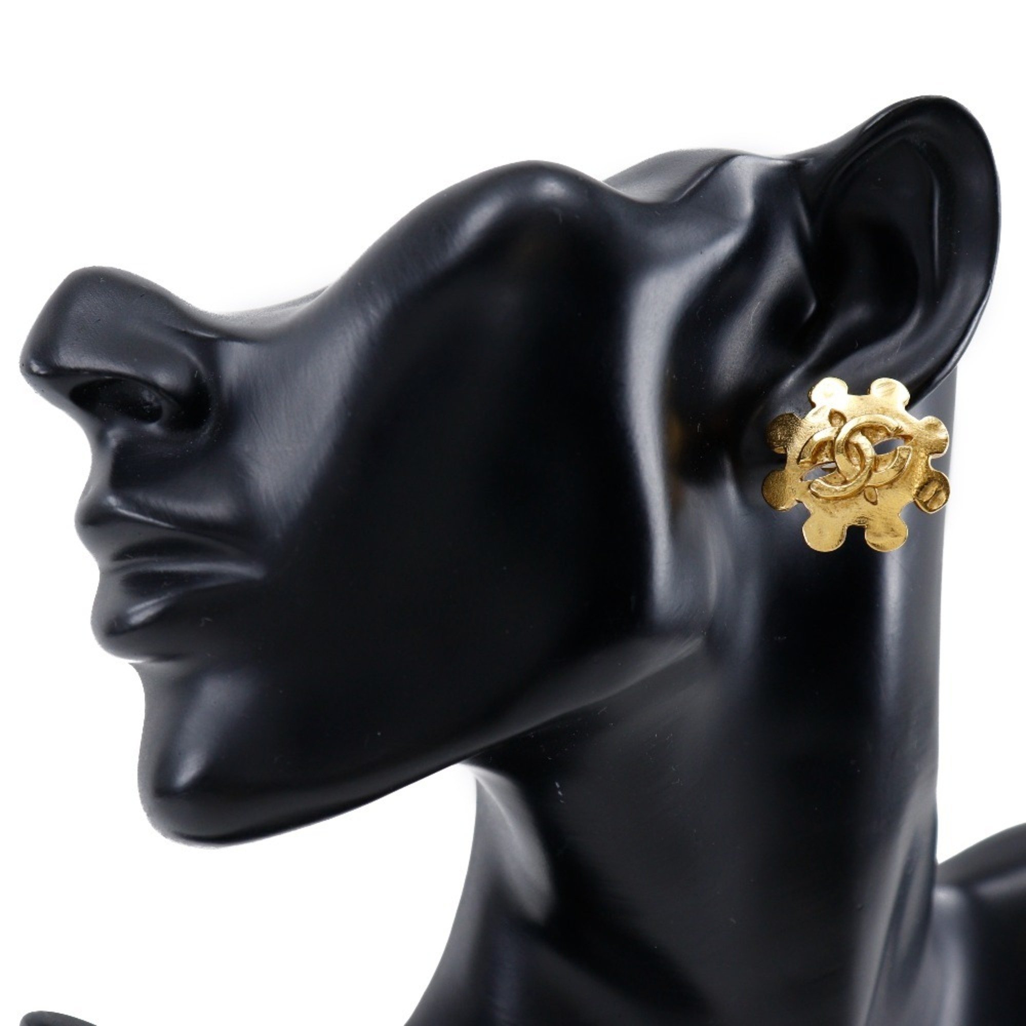 Chanel Coco Mark Earrings, Gold Plated, 1994, 94P, Flower, Approx. 11.3g, COCO Mark, Women's