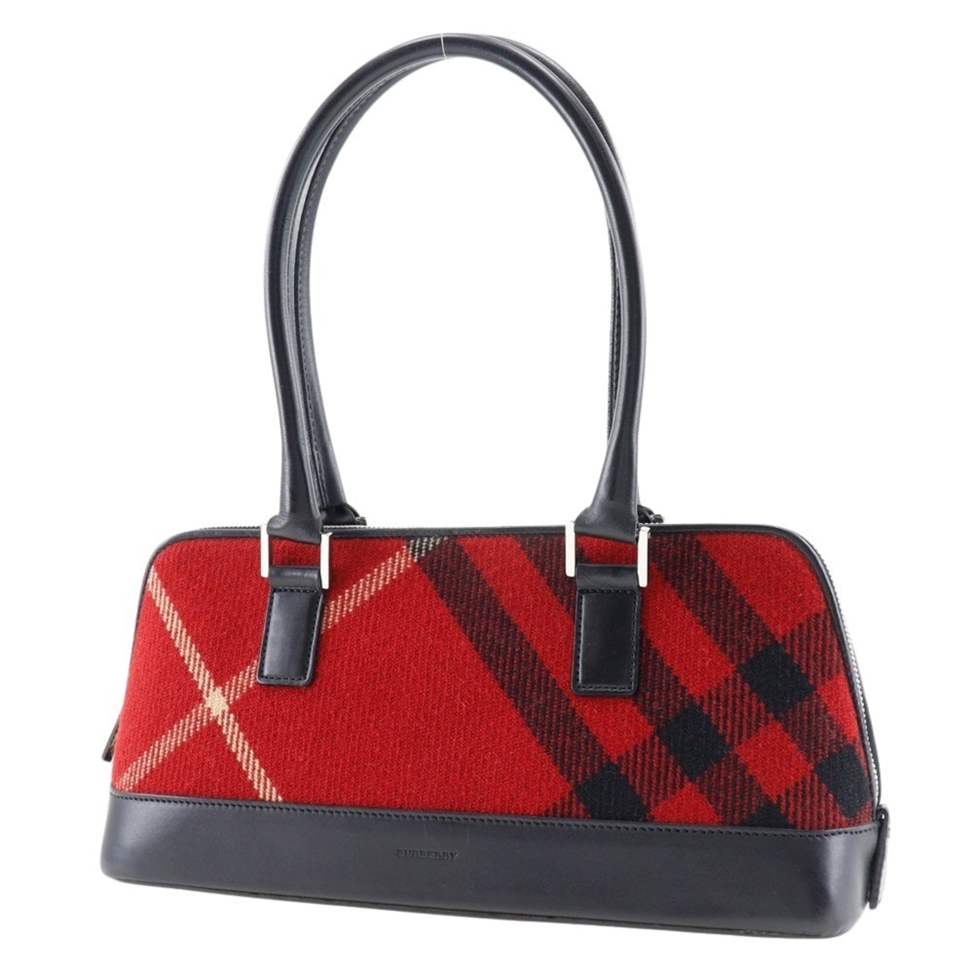 Burberry Check Handbag Canvas x Leather Double Women's