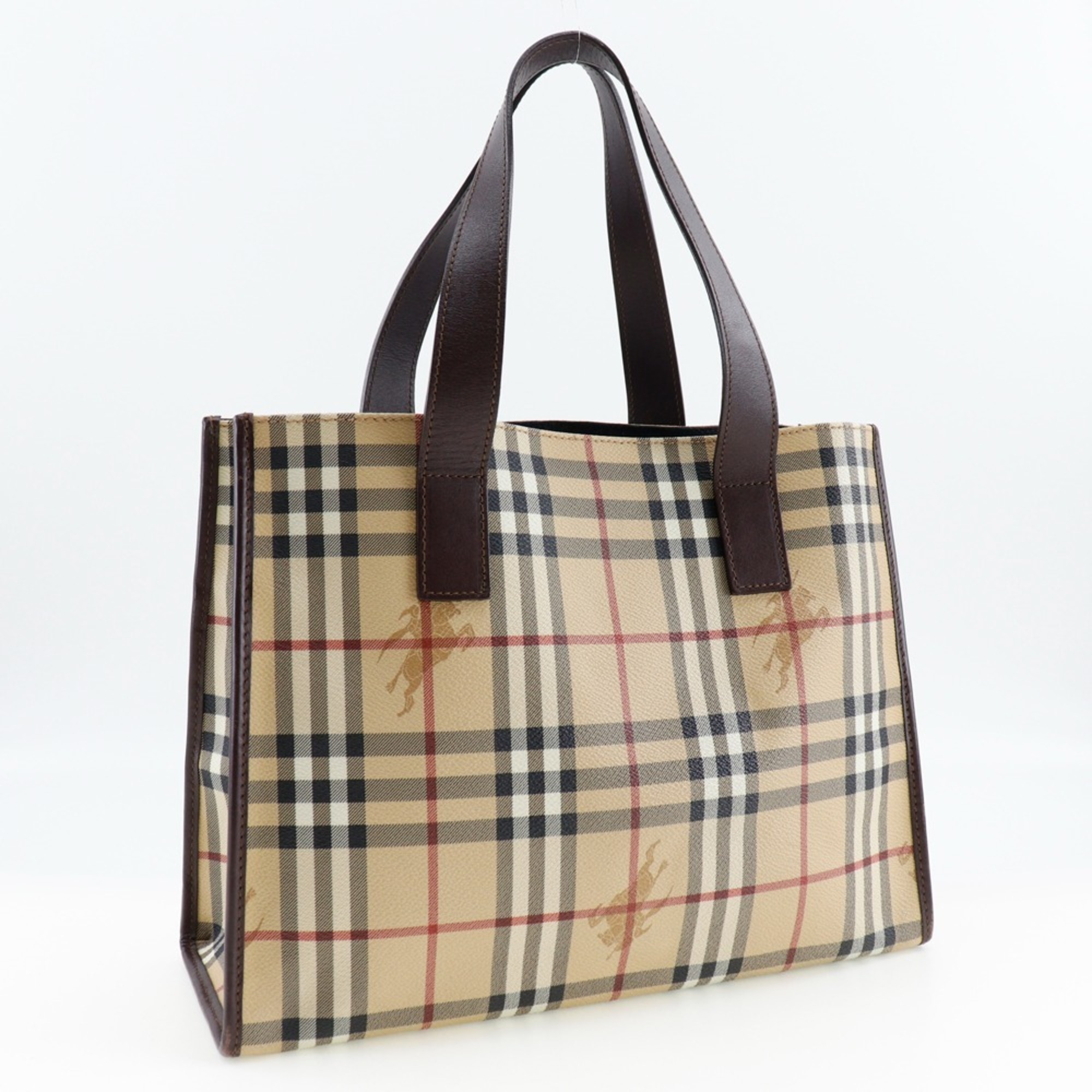 Burberry Tote Bag Nova Check PVC Coated Canvas x Leather Women's