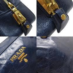 PRADA handbag shoulder bag leather navy gold ladies w0566a