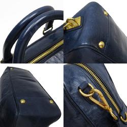 PRADA handbag shoulder bag leather navy gold ladies w0566a