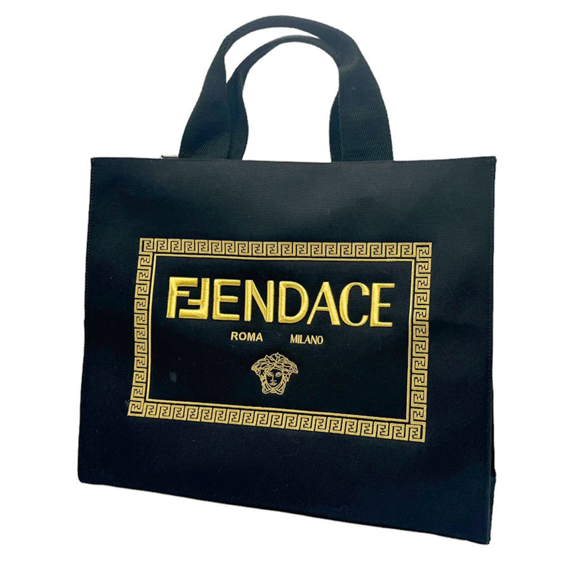 FENDI handbag shoulder bag tote x VERSACE FENDACE canvas black gold men's n0056