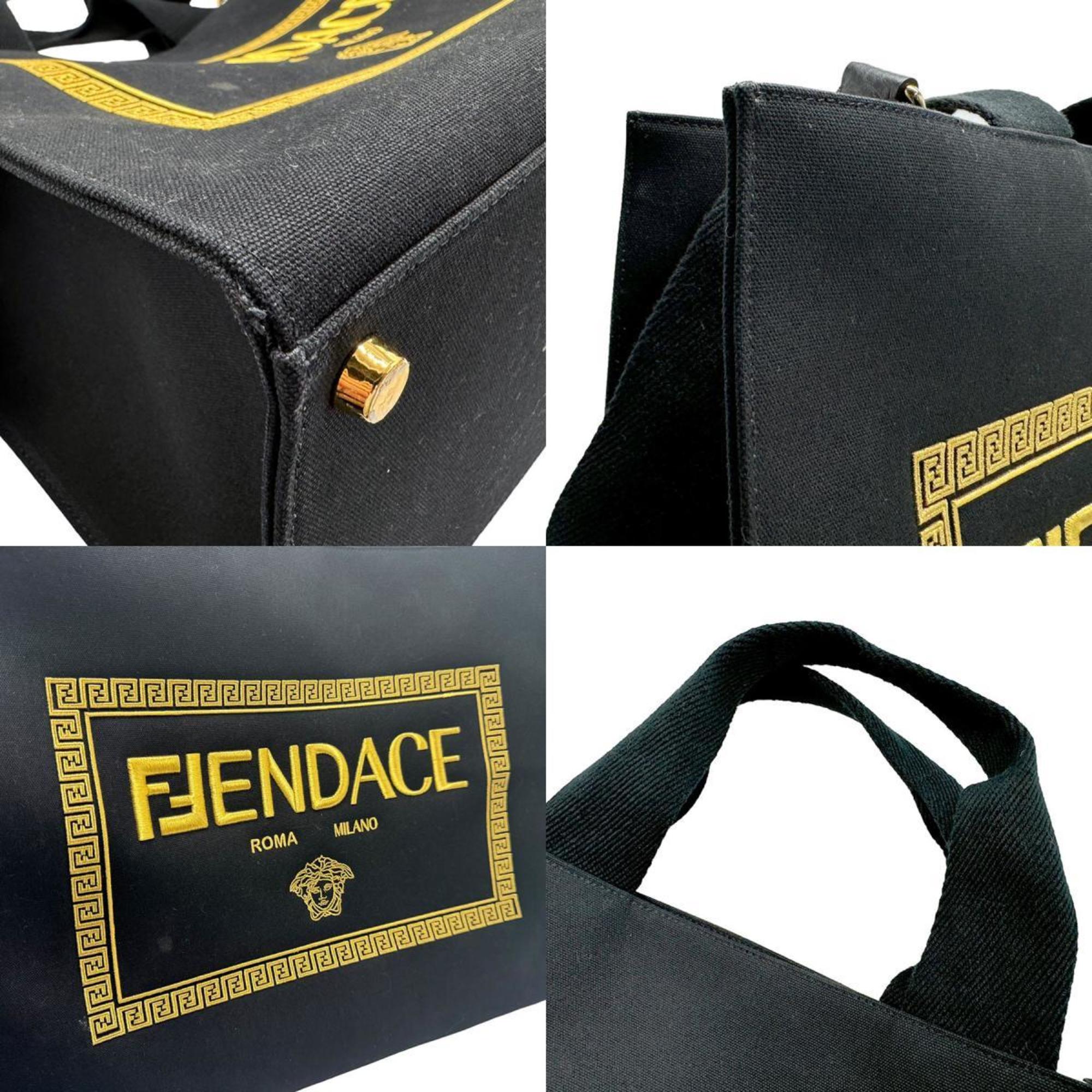 FENDI handbag shoulder bag tote x VERSACE FENDACE canvas black gold men's n0056