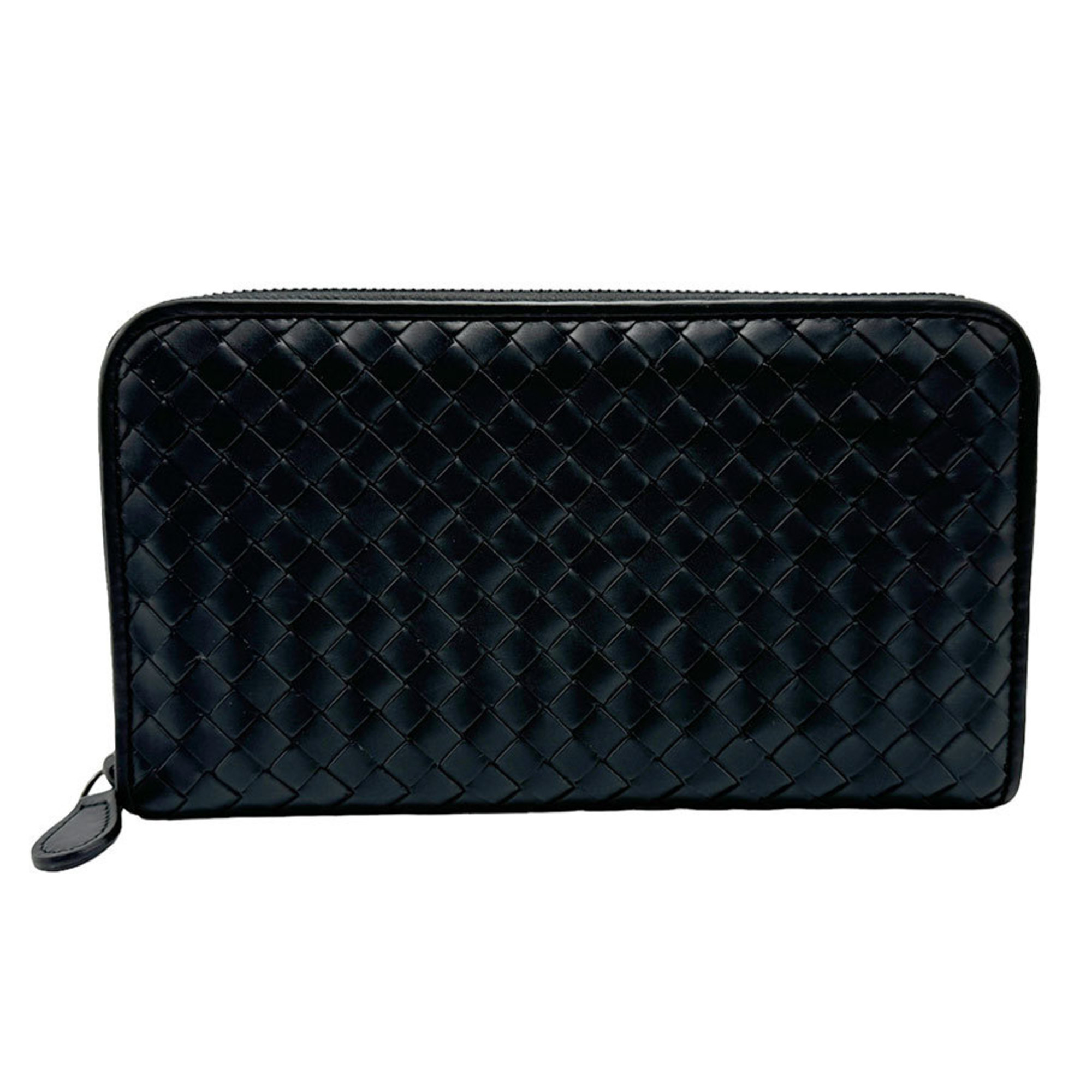 BOTTEGA VENETA Round Long Wallet Intrecciato Leather Black Men's n0052