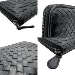 BOTTEGA VENETA Round Long Wallet Intrecciato Leather Black Men's n0052