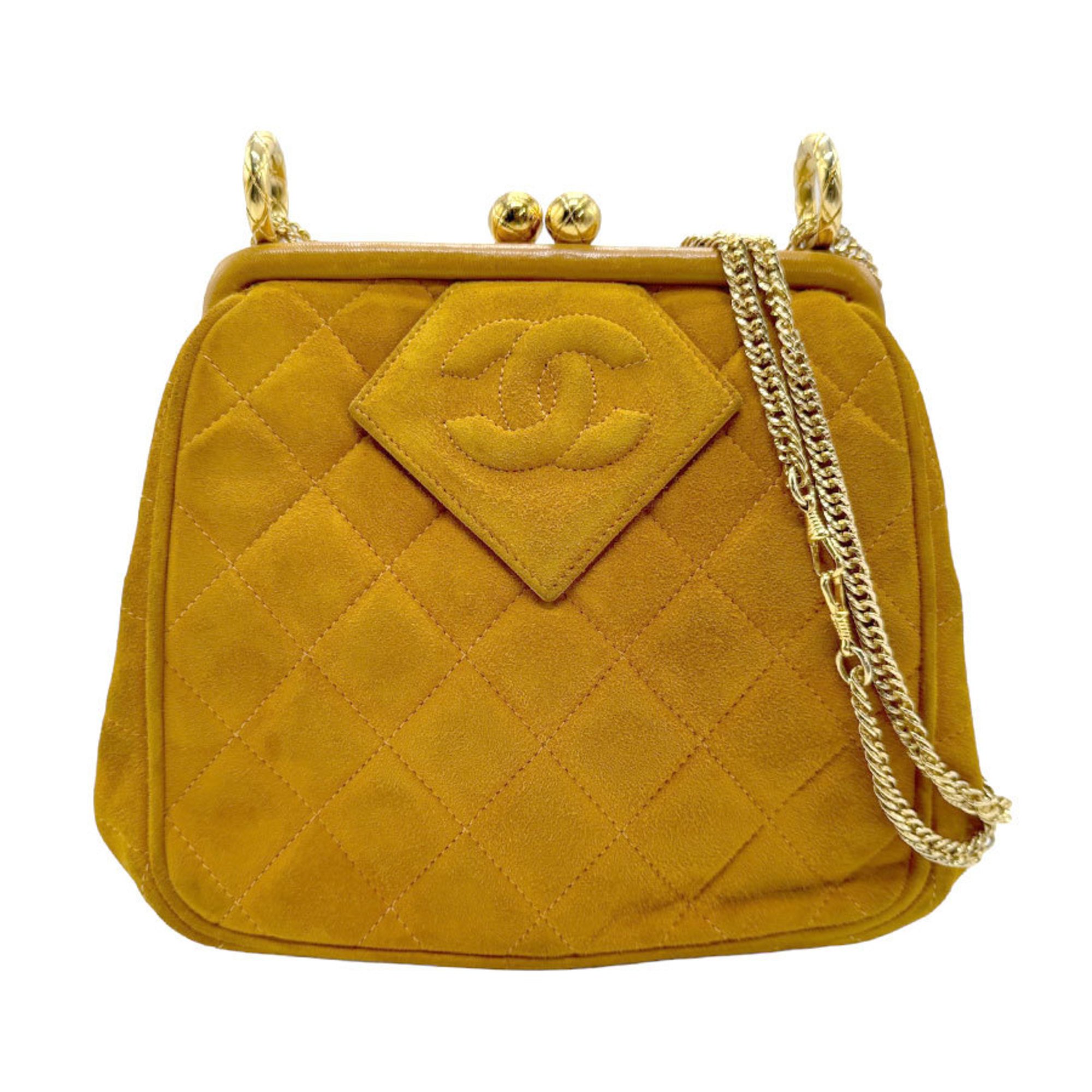 CHANEL Shoulder Bag Suede Yellow Brown Women's n0035