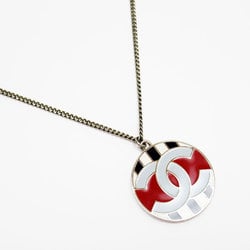 CHANEL Necklace Coco Mark Metal Enamel Silver Multicolor Women's w0574i