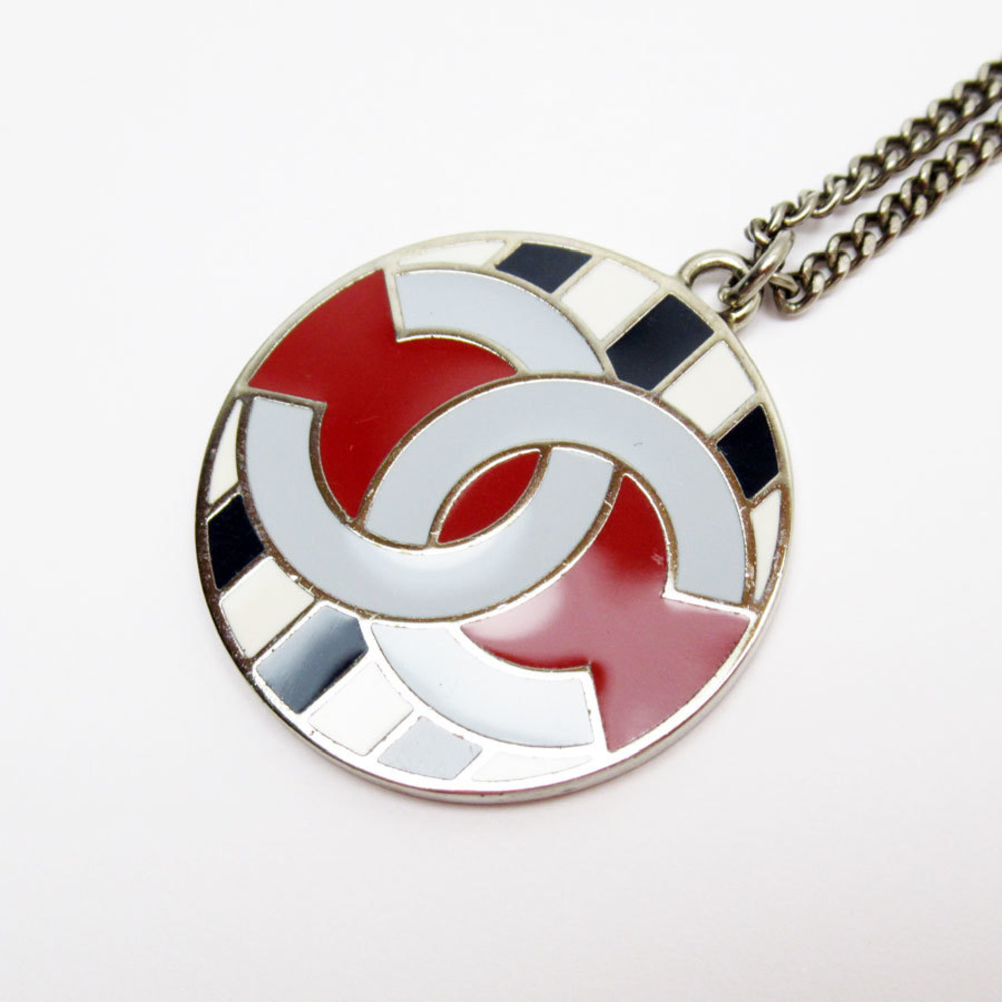 CHANEL Necklace Coco Mark Metal Enamel Silver Multicolor Women's w0574i