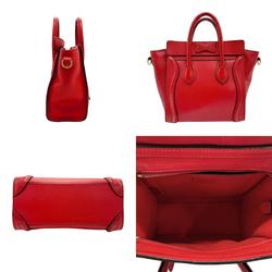 CELINE Handbag Shoulder Bag Luggage Nano Shopper Leather Red Gold Women's z1749