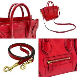 CELINE Handbag Shoulder Bag Luggage Nano Shopper Leather Red Gold Women's z1749