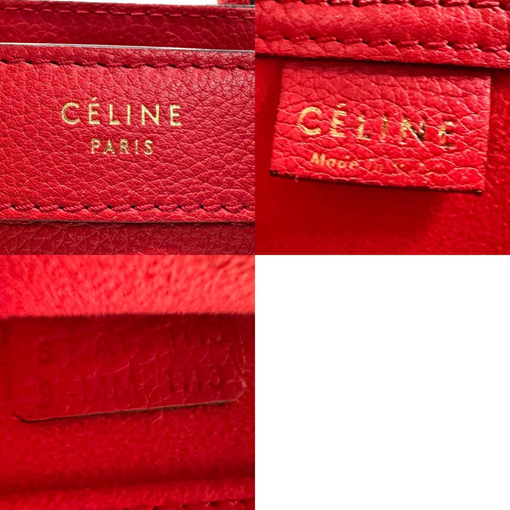 CELINE Handbag Shoulder Bag Luggage Nano Shopper Leather Red Gold Women's z1749