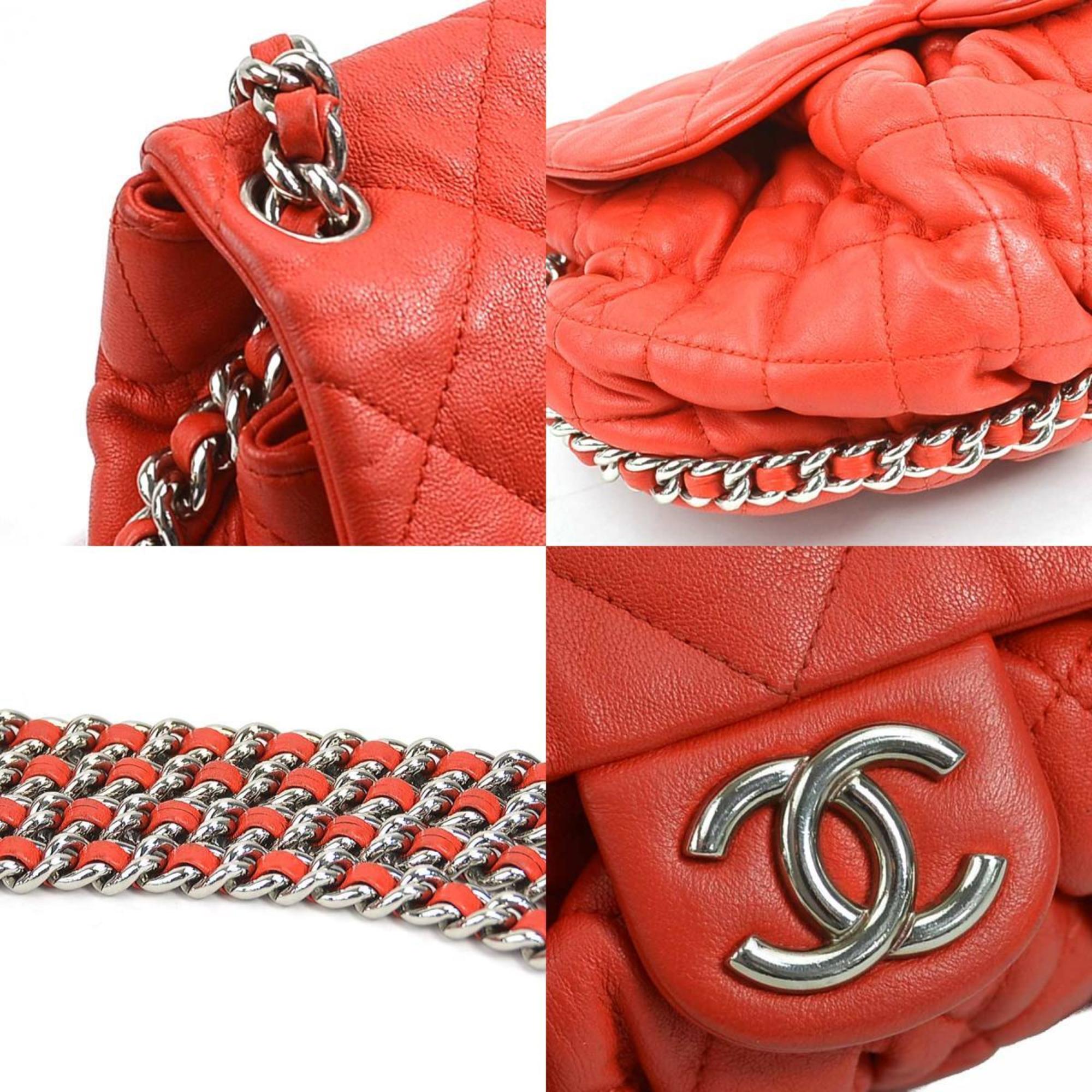 CHANEL Shoulder Bag Matelasse Leather Red Silver Women's e58835a