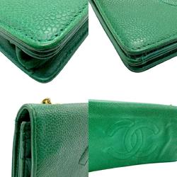 CHANEL Chain Wallet Coco Mark Caviar Skin Leather Green Women's n0053