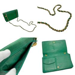 CHANEL Chain Wallet Coco Mark Caviar Skin Leather Green Women's n0053