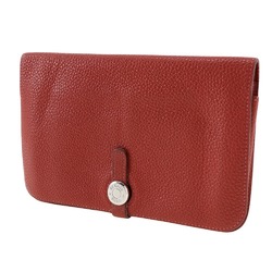 Hermes Dogon Long Wallet Taurillon Clemence Red □H Belt Clasp Women's