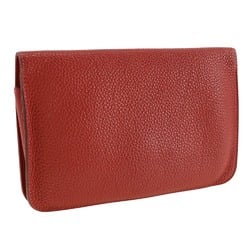 Hermes Dogon Long Wallet Taurillon Clemence Red □H Belt Clasp Women's