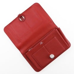 Hermes Dogon Long Wallet Taurillon Clemence Red □H Belt Clasp Women's