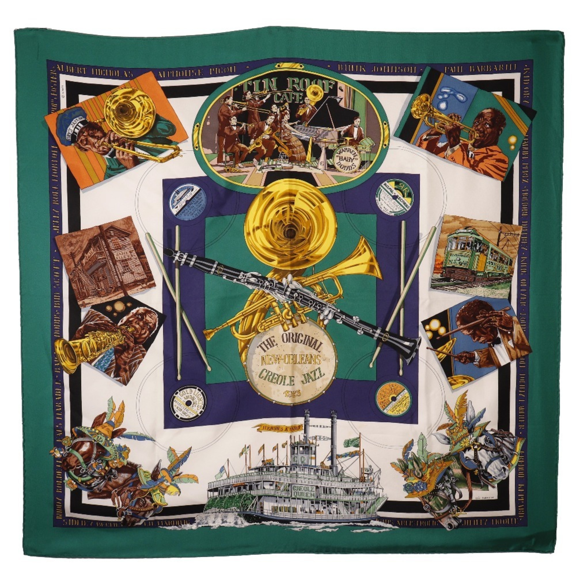 Hermes Carre 90 Scarf Muffler THE ORLEANS New Orleans Silk Green Carre90 Women's