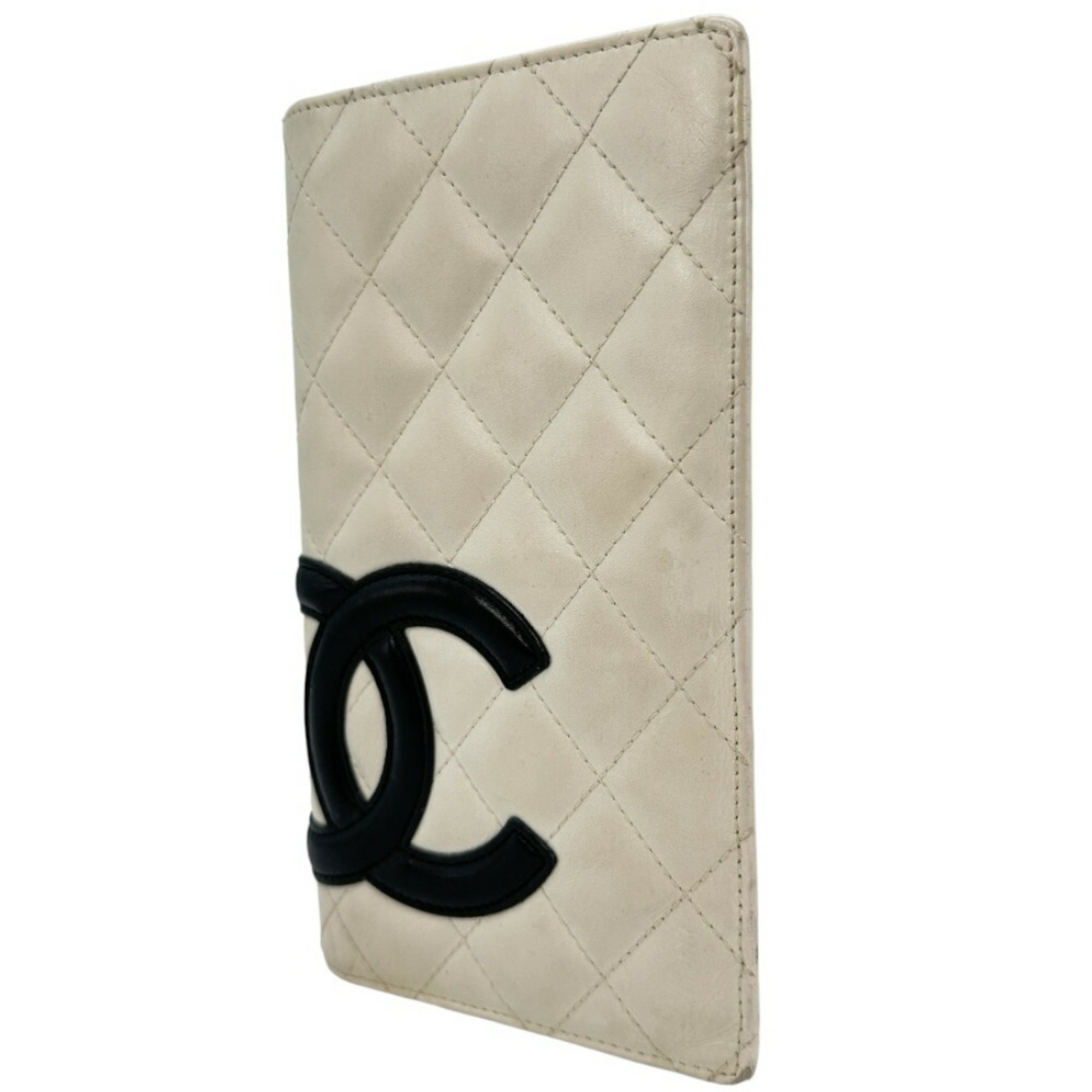 CHANEL Cambon line long wallet white women's