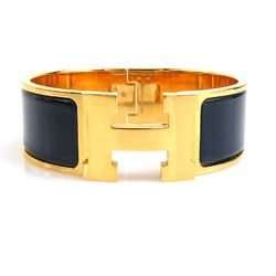 Hermes HERMES Bangle Bracelet Click Clack H Metal Enamel Gold Navy Women's e58848