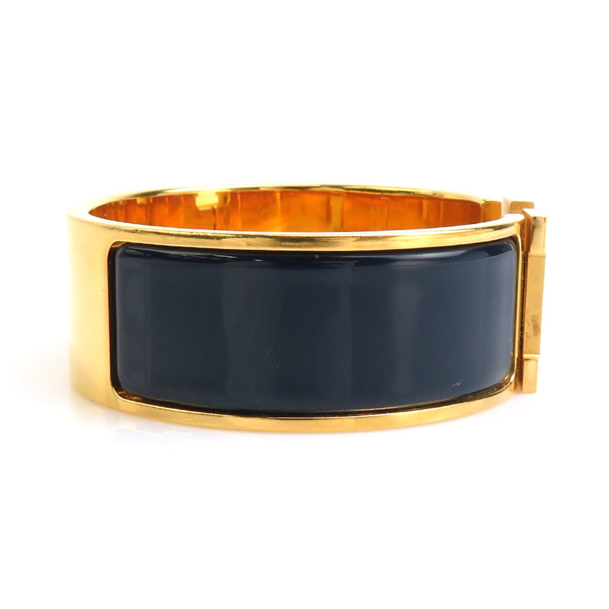 Hermes HERMES Bangle Bracelet Click Clack H Metal Enamel Gold Navy Women's e58848