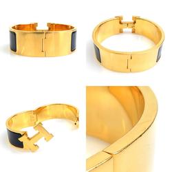 Hermes HERMES Bangle Bracelet Click Clack H Metal Enamel Gold Navy Women's e58848