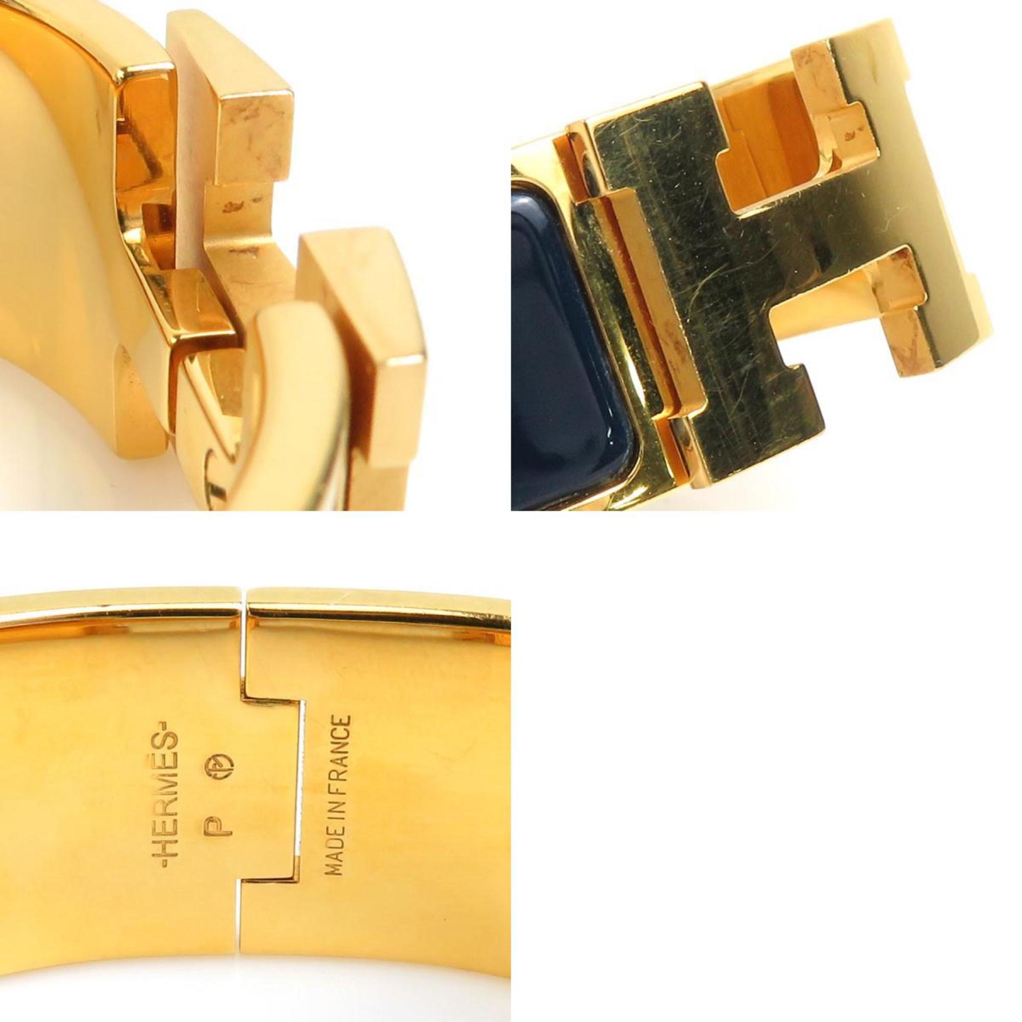 Hermes HERMES Bangle Bracelet Click Clack H Metal Enamel Gold Navy Women's e58848