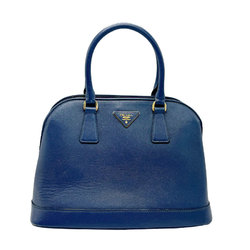 PRADA handbag shoulder bag leather navy blue gold ladies n0039