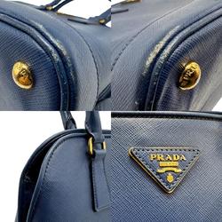 PRADA handbag shoulder bag leather navy blue gold ladies n0039