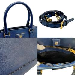 PRADA handbag shoulder bag leather navy blue gold ladies n0039