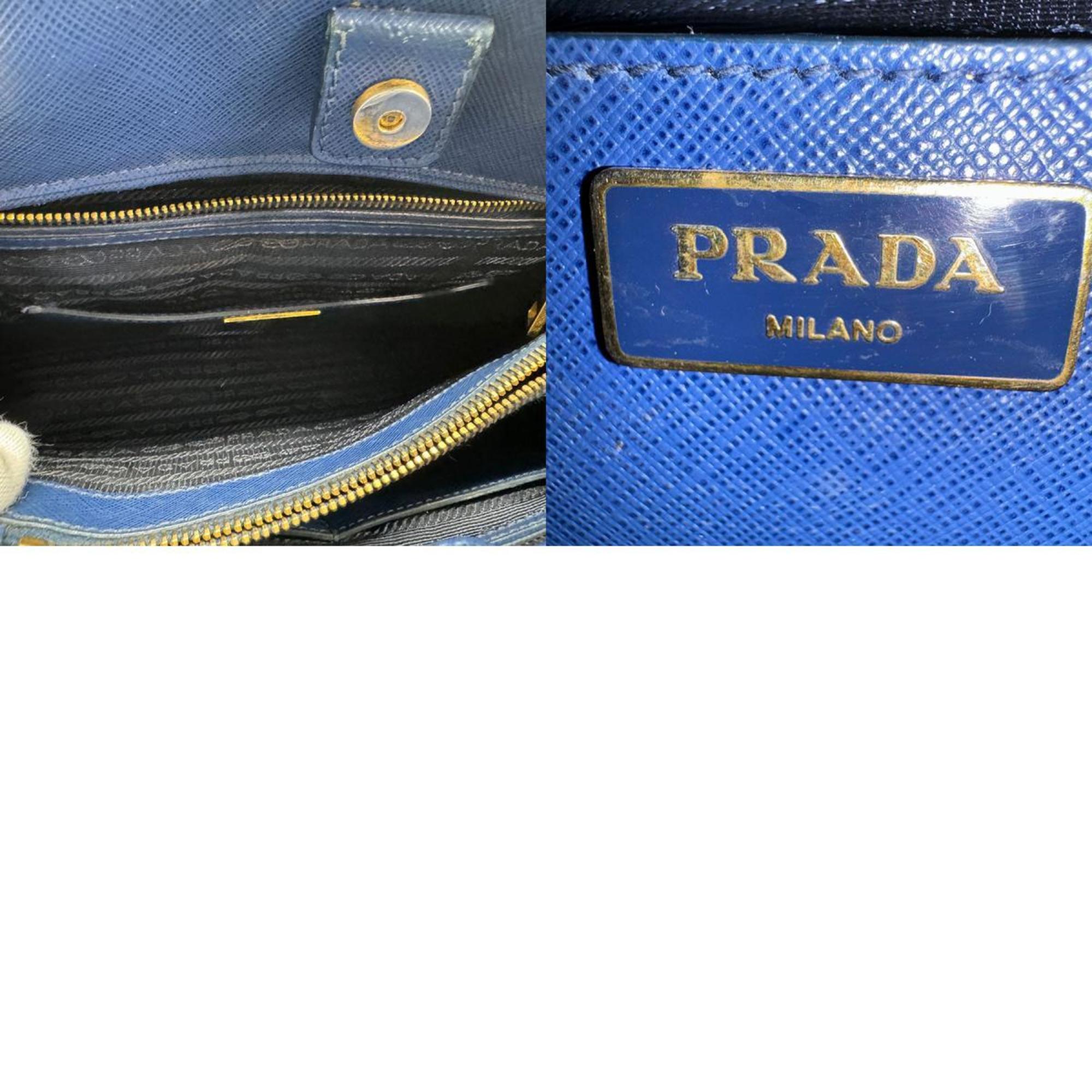 PRADA handbag shoulder bag leather navy blue gold ladies n0039