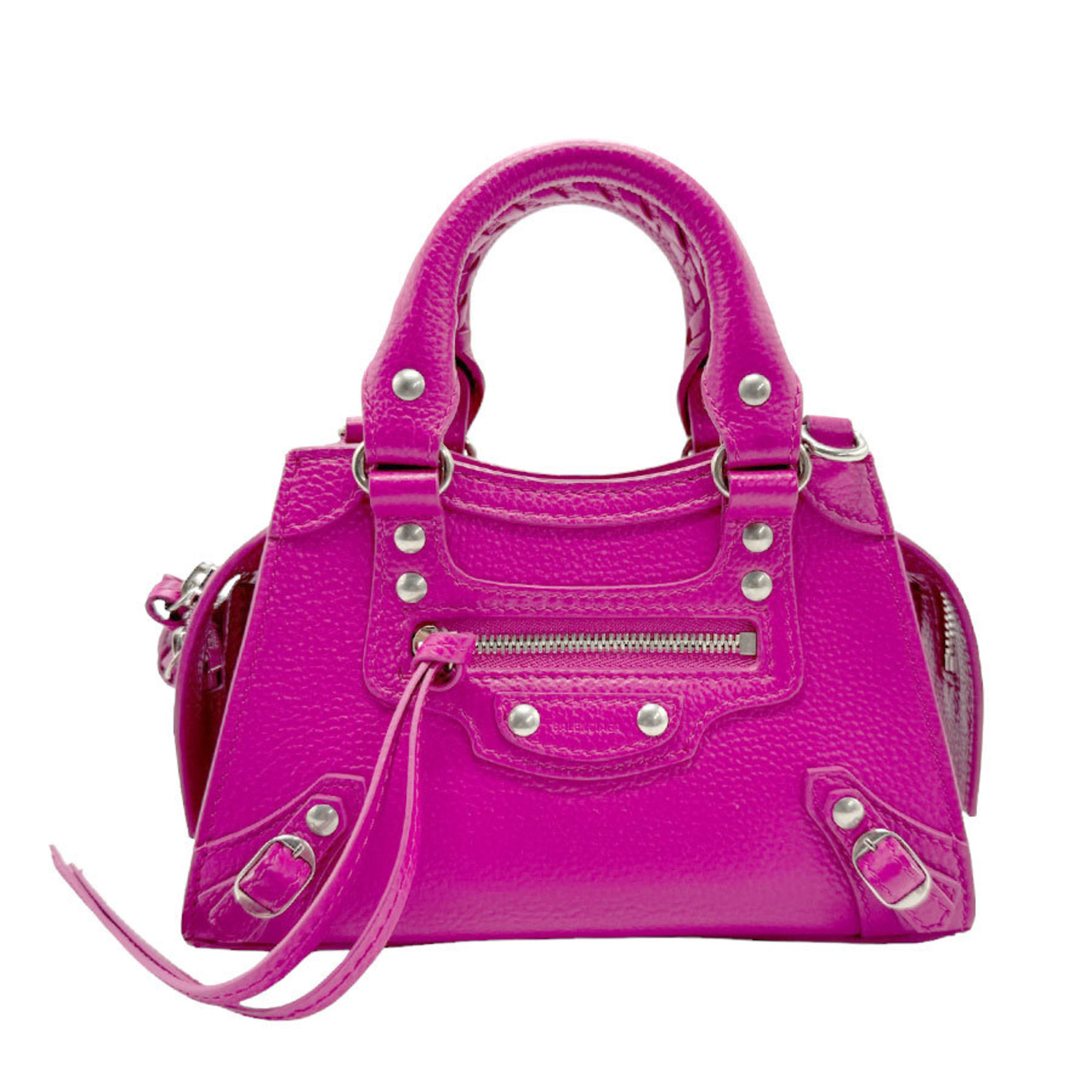 BALENCIAGA Shoulder Bag Handbag Neo Classic City Nano Leather Magenta Silver Women's z1764