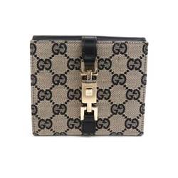 Gucci GUCCI Bi-fold Wallet New Jackie GG Canvas Leather Beige Black Gold Women's e58839g