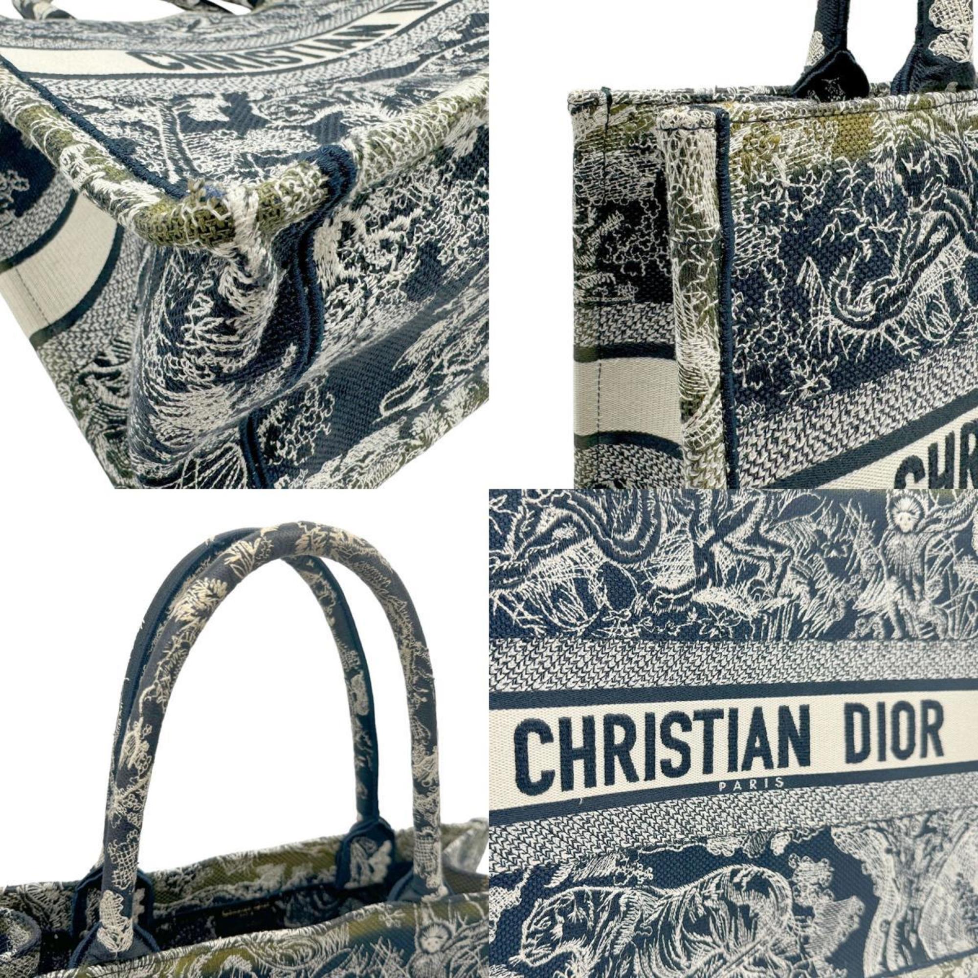 Christian Dior Tote Bag Handbag Book Canvas Navy Off-White Women's n0057