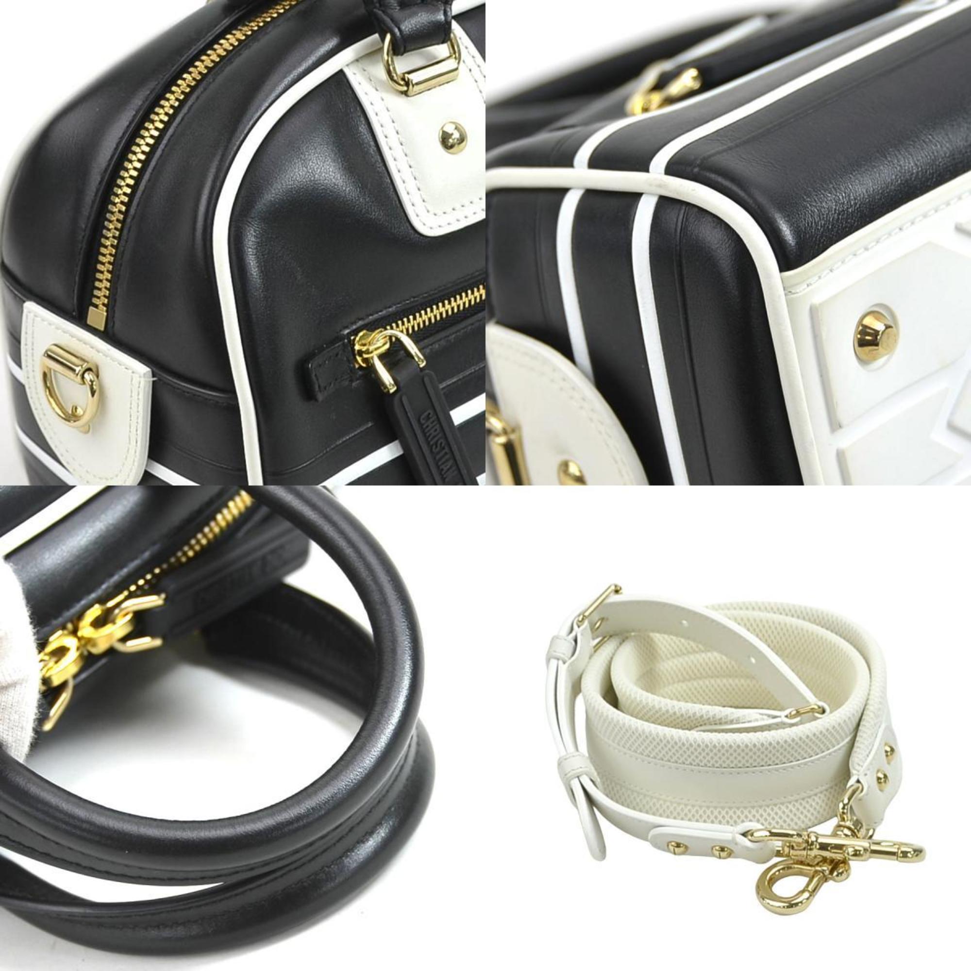 Christian Dior handbag shoulder bag Vibe small bowling leather black white gold ladies e58838a