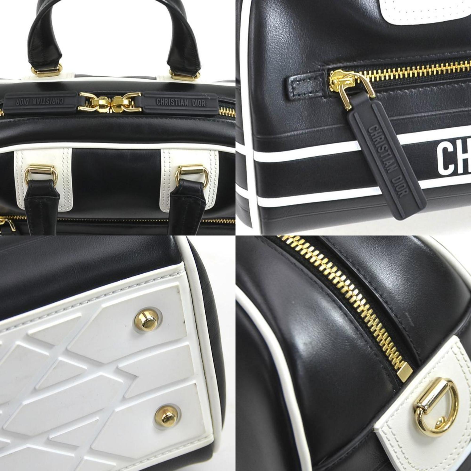 Christian Dior handbag shoulder bag Vibe small bowling leather black white gold ladies e58838a