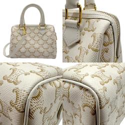 CELINE Shoulder Bag Handbag Triomphe Coated Canvas White Women's z1762