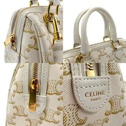 CELINE Shoulder Bag Handbag Triomphe Coated Canvas White Women's z1762