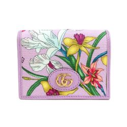 GUCCI Bi-fold Wallet GG Marmont Flora Canvas Leather Purple Multicolor Gold Women's 577347 e58840j