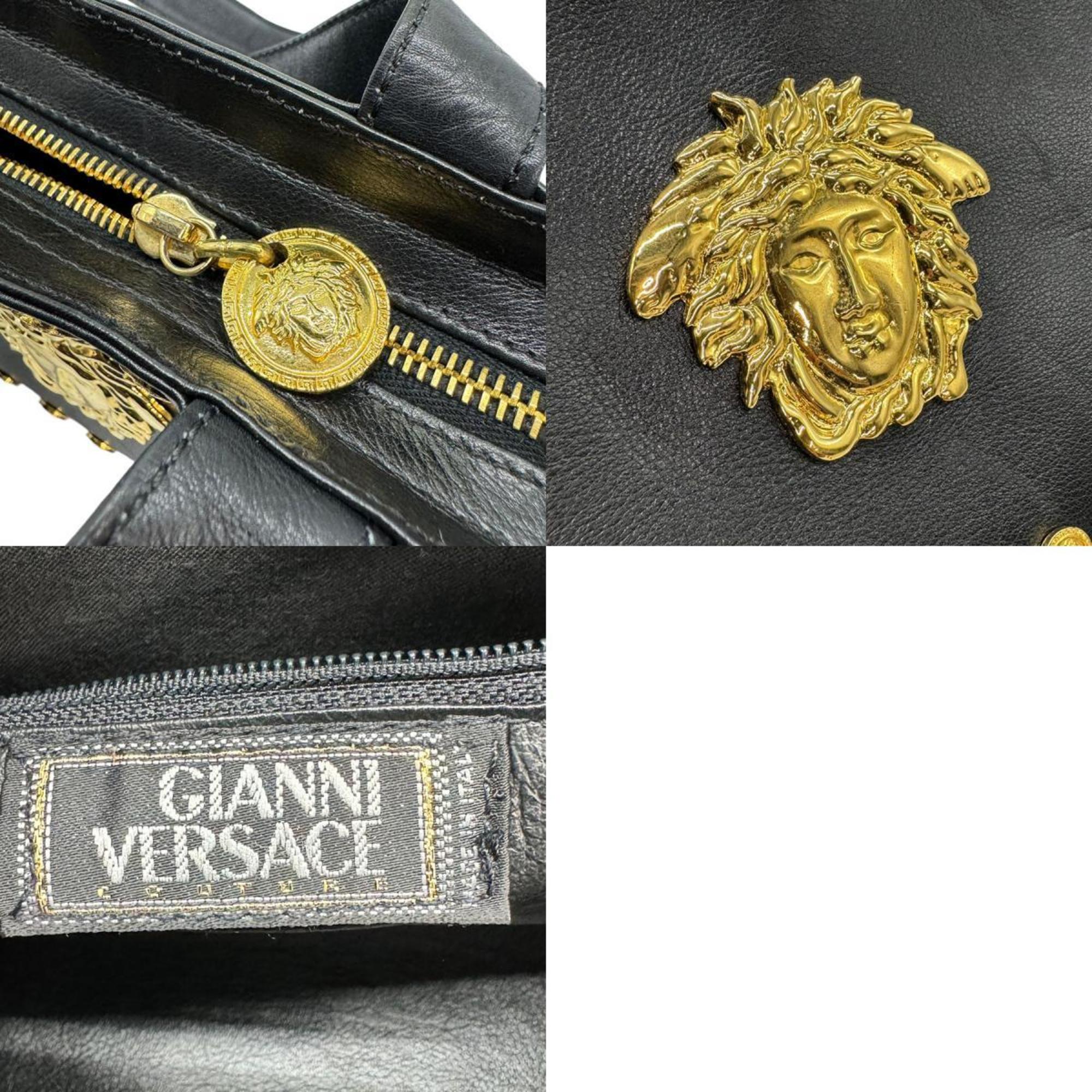 Gianni Versace Medusa Leather Shoulder Bag Black Women's z0652