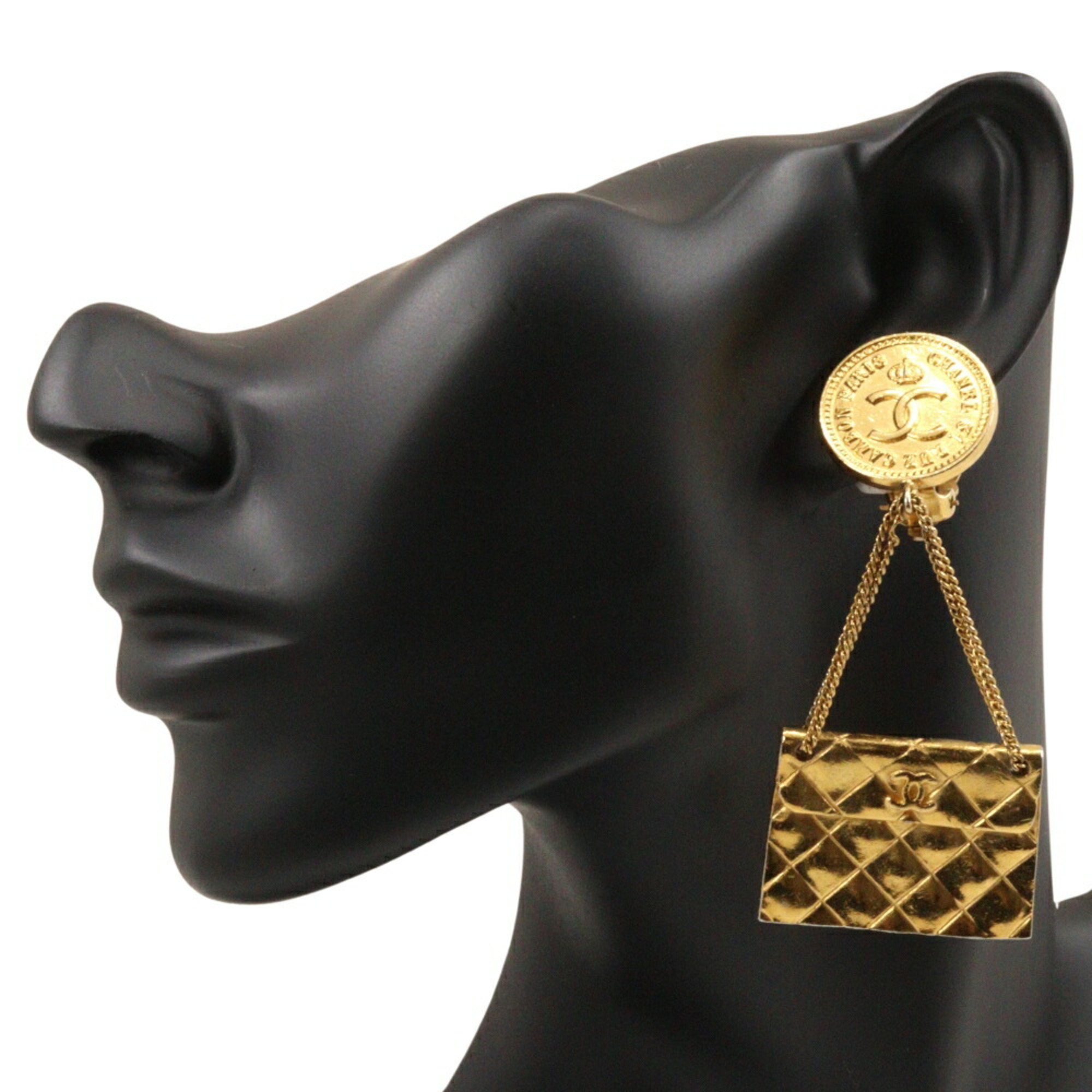 CHANEL Earrings, Matelasse, Gold Plated, Approx. 39.2g, Women's