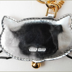 Miu Miu Miu Key Ring Holder Cat Motif 5ARH85 NERO Black Multi Rhinestone