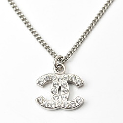 Chanel Necklace Pendant CHANEL Coco Mark CC Rhinestone Silver White