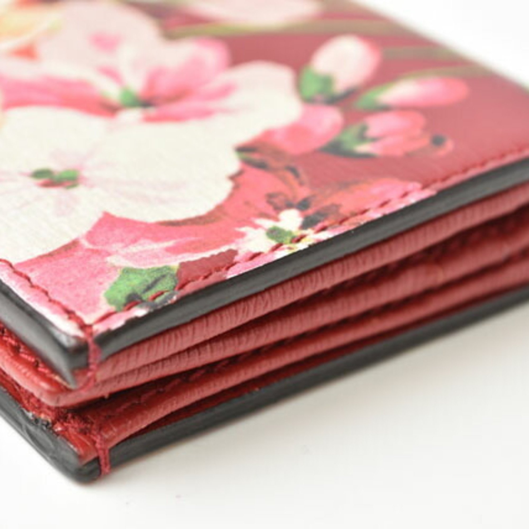 Gucci Wallet Card Case GUCCI Folding Blooms Flower Print Leather Cherry 410120