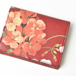 Gucci Wallet Card Case GUCCI Folding Blooms Flower Print Leather Cherry 410120