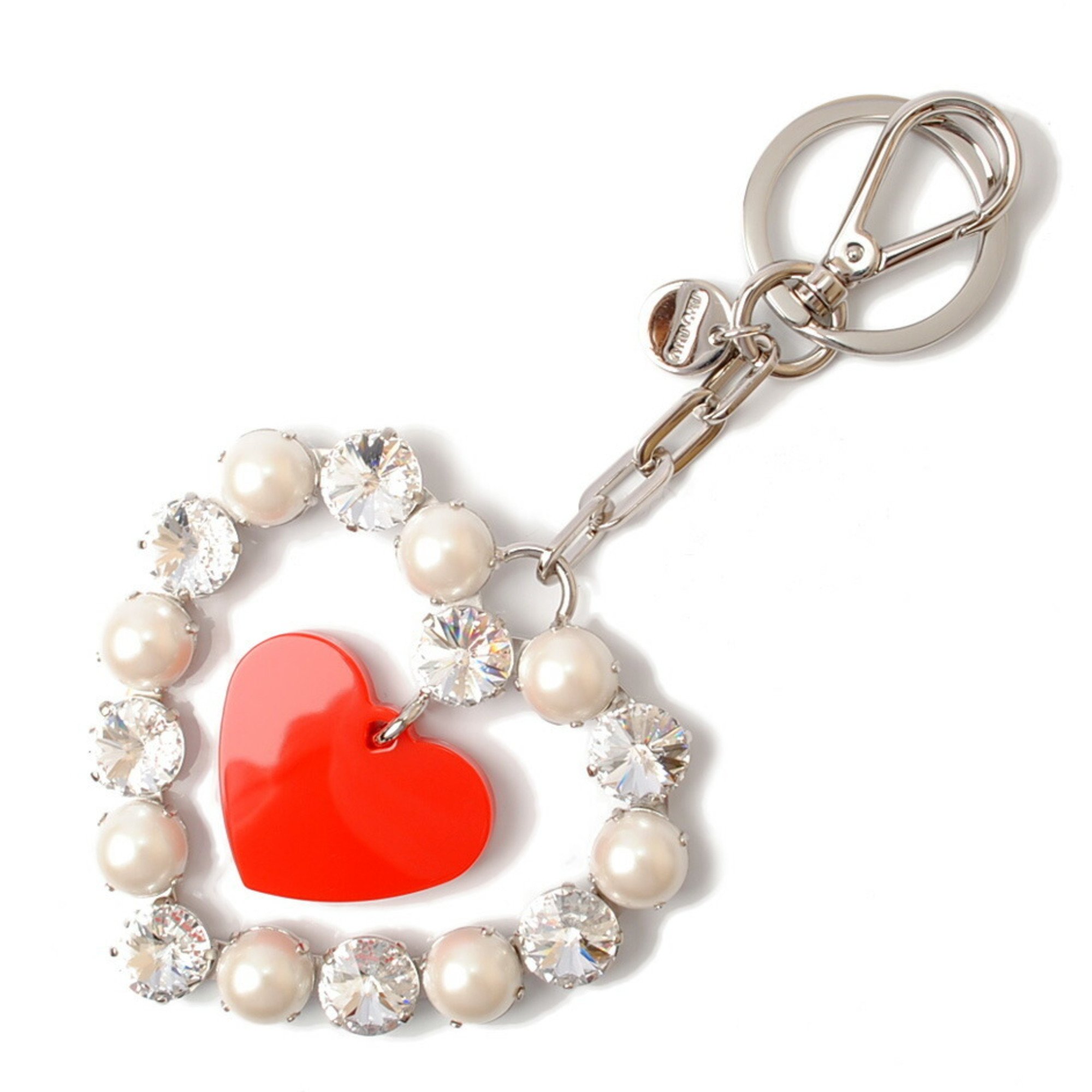 Miu Miu Miu Key Ring Bag Charm miumiu Heart Motif Rhinestone TRICK 5TM071 ROSSO Red