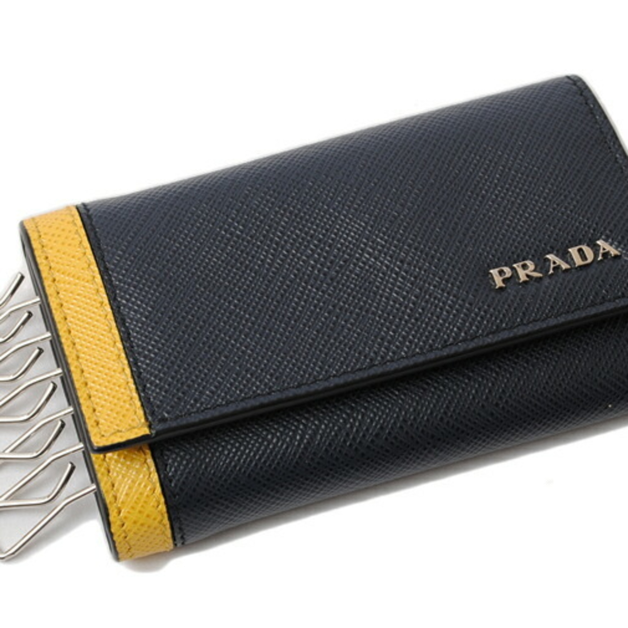 PRADA 2PG222 SAFFIANO RIGA embossed leather BALTICO SOLEIL navy key case