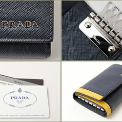 PRADA 2PG222 SAFFIANO RIGA embossed leather BALTICO SOLEIL navy key case