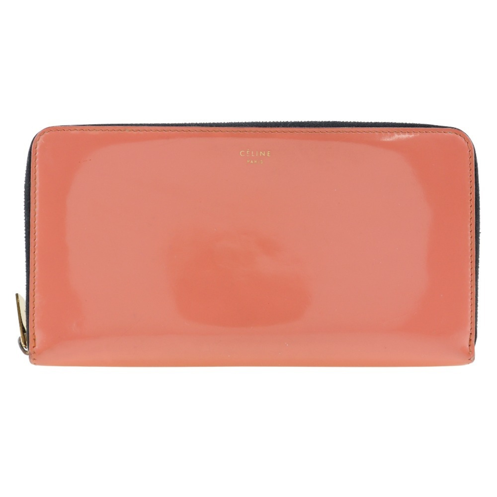 CELINE Round Long Wallet Enamel Zip Around Women's