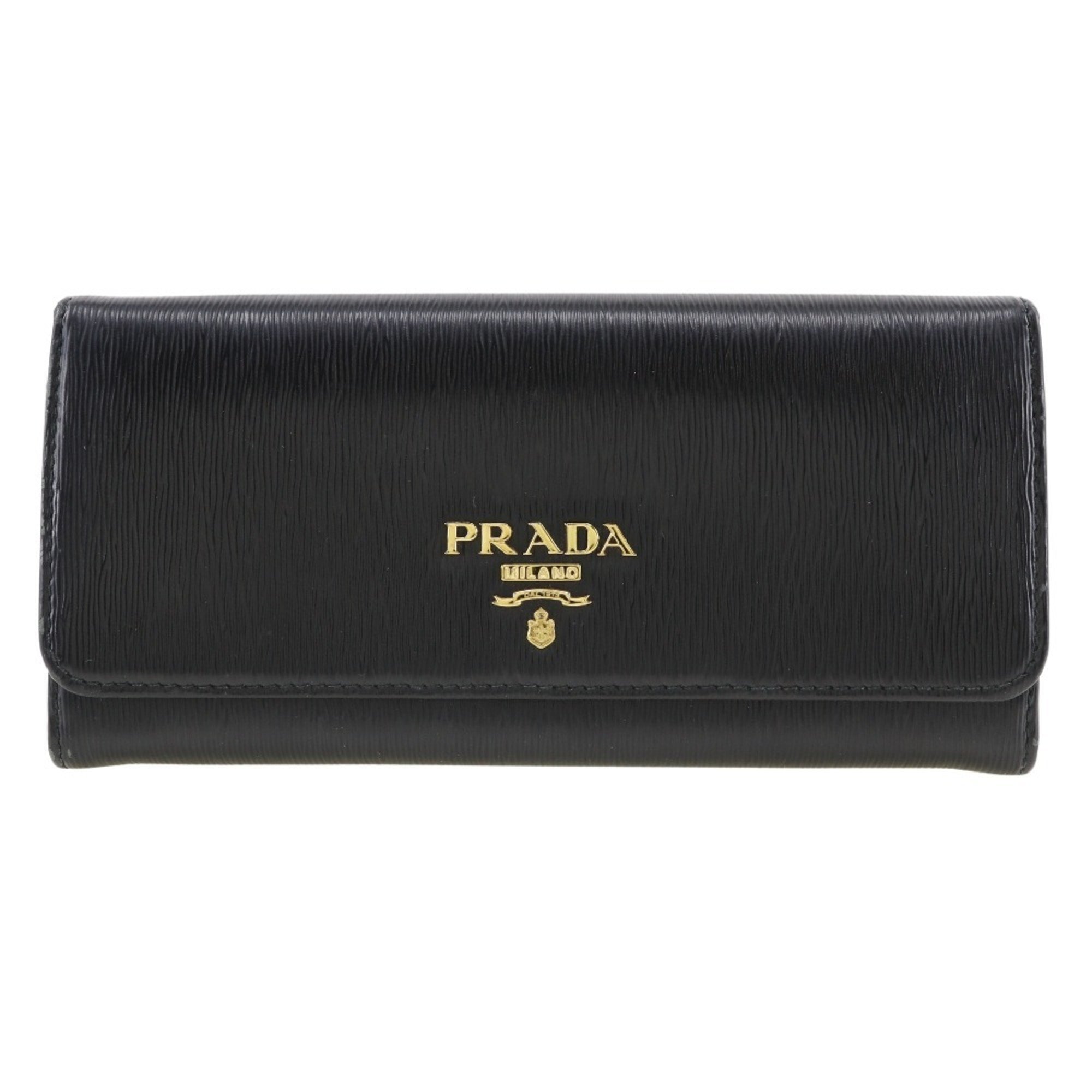 PRADA Long Wallet 1MH132 Saffiano NERO Black Snap Button Women's